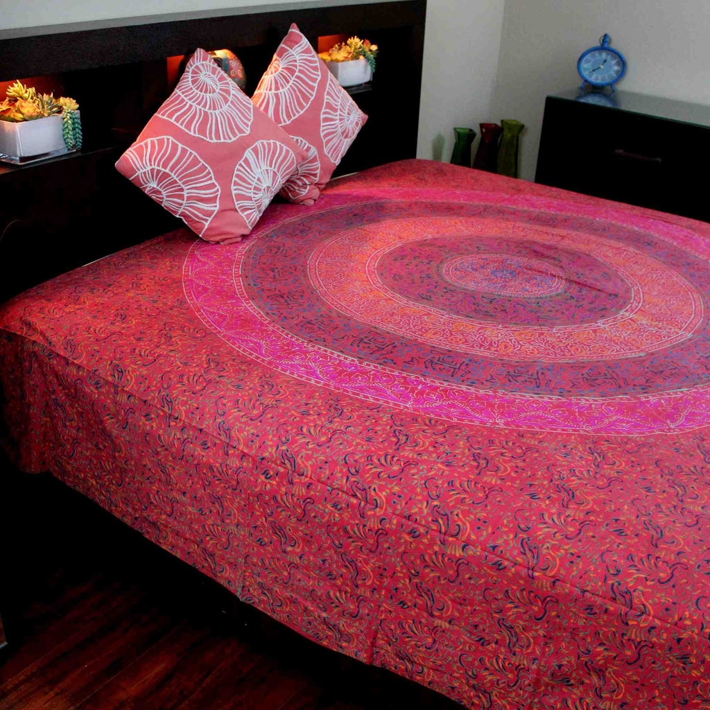 Cotton Sanganer Floral Mandala Tapestry Wall Hanging Bedspread Twin Queen Red - Sweet Us