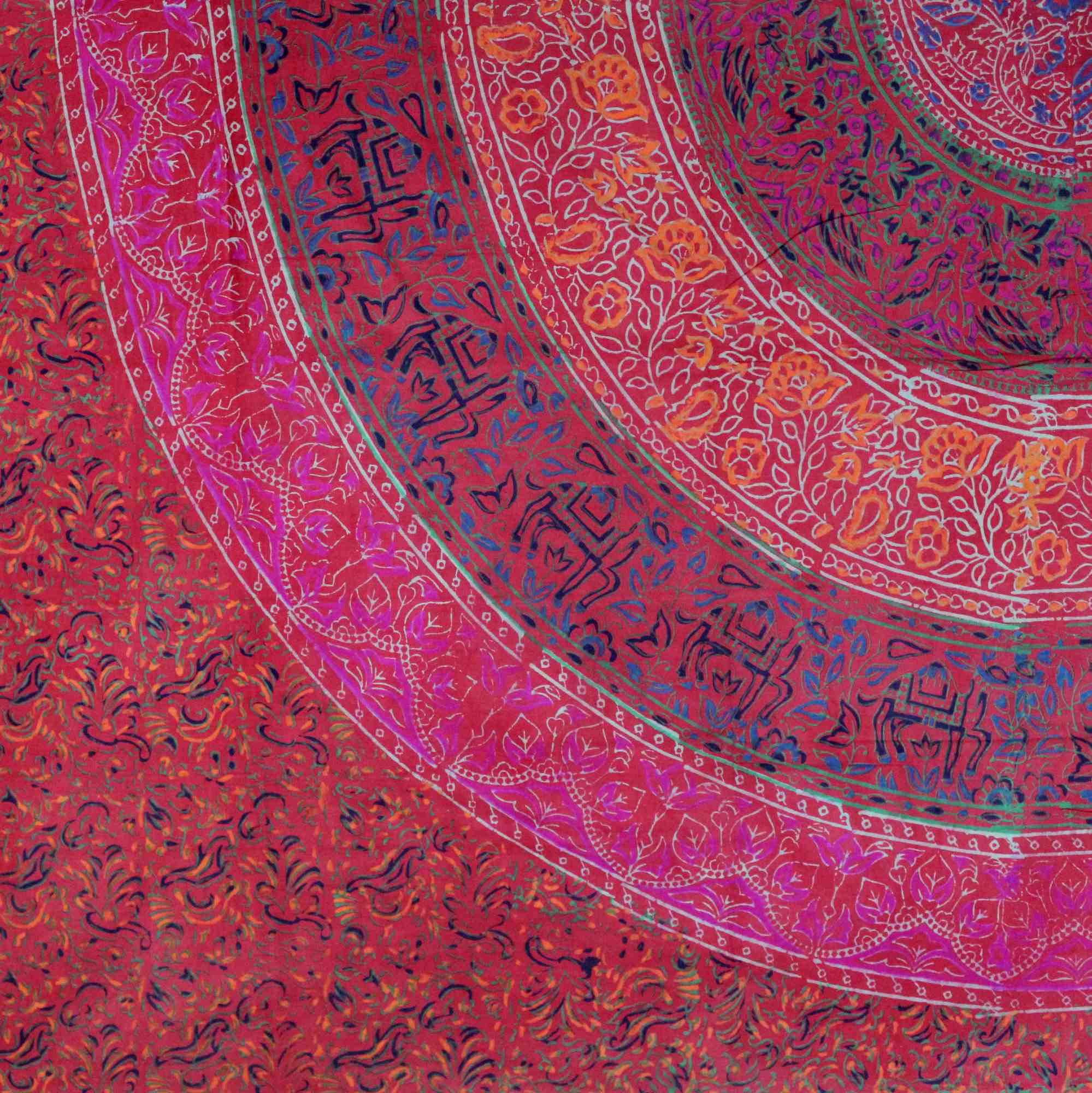 Cotton Sanganer Floral Mandala Tapestry Wall Hanging Bedspread Twin Queen Red - Sweet Us