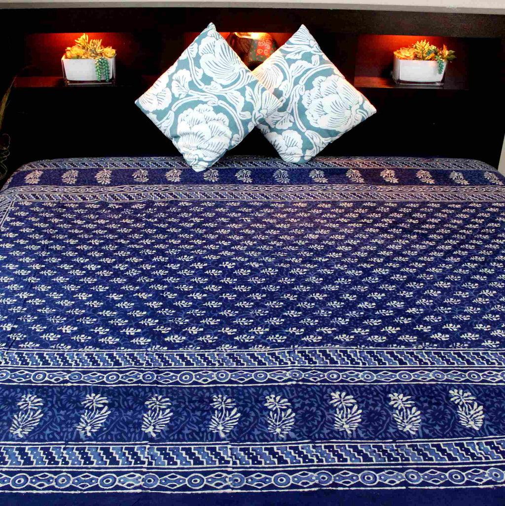 Dabu Hand Block Print Cotton Tapestry Bedspread Throw 72 x 106 inches Green Red Blue - Sweet Us