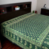 Dabu Hand Block Print Cotton Tapestry Bedspread Throw 72 x 106 inches Green Red Blue - Sweet Us