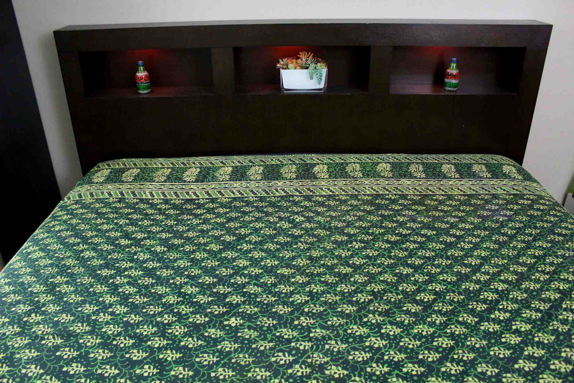 Dabu Hand Block Print Cotton Tapestry Bedspread Throw 72 x 106 inches Green Red Blue - Sweet Us