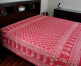 Dabu Hand Block Print Cotton Tapestry Bedspread Throw 72 x 106 inches Green Red Blue - Sweet Us