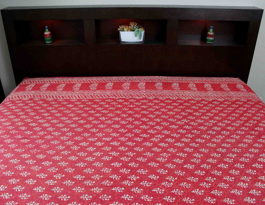 Dabu Hand Block Print Cotton Tapestry Bedspread Throw 72 x 106 inches Green Red Blue - Sweet Us