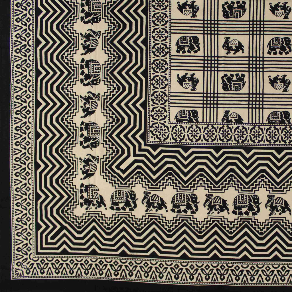 Cotton Elephant Floral Tapestry Wall Hang Spread Queen 108x108 inch Black White - Sweet Us