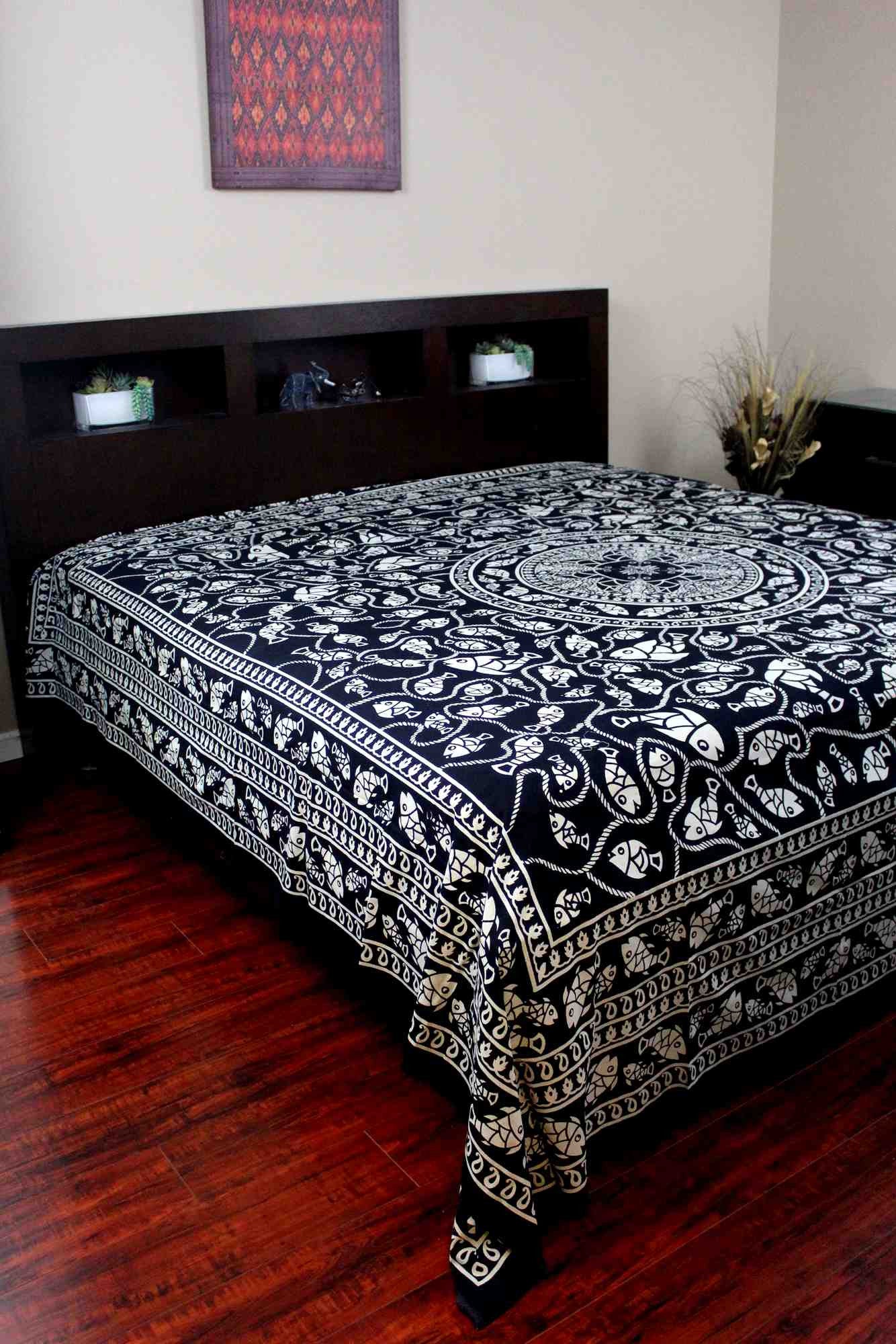 Cotton Marine Fish Print Tapestry Tablecloth Spread Dorm Beach Sheet Twin Full Queen - Sweet Us