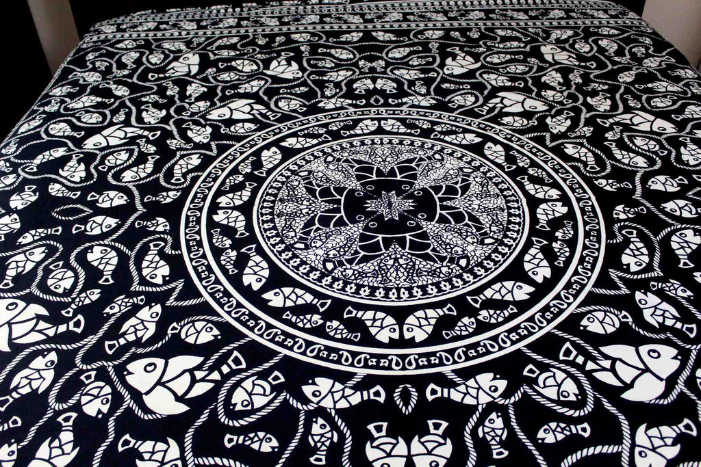 Cotton Marine Fish Print Tapestry Tablecloth Spread Dorm Beach Sheet Twin Full Queen - Sweet Us