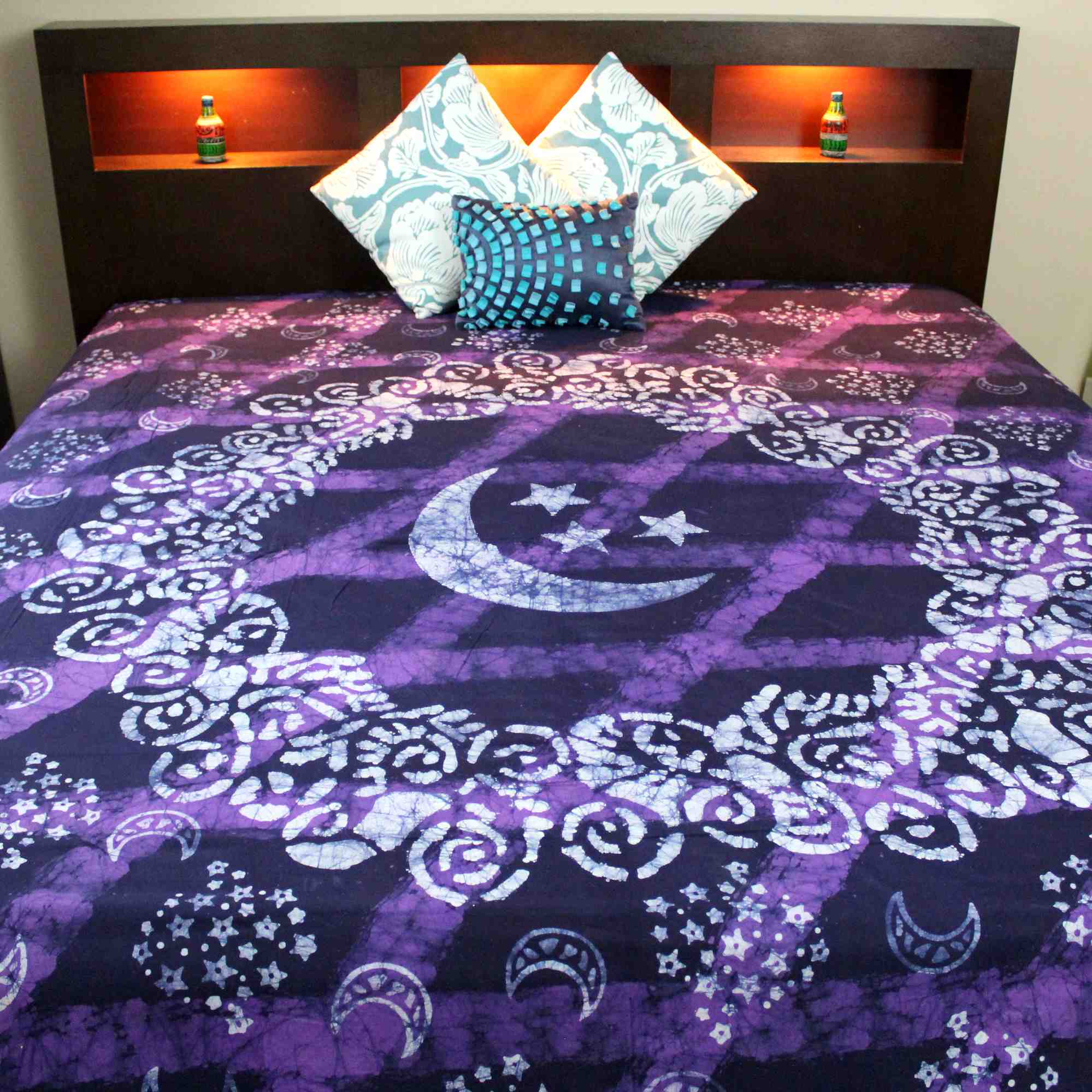 Handmade Celestial Batik Cotton Tapestry Spread Queen King Purple 108 x 108 inch - Sweet Us