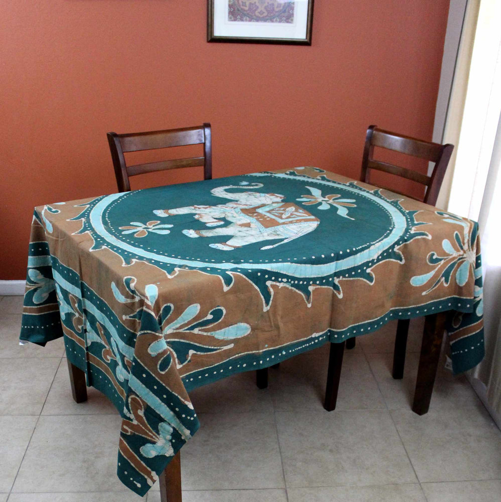 Batik Elephant Mandala Rectangular Tablecloth 60 x 90 inches Red Brown Handmade Cotton Table Linen - Sweet Us