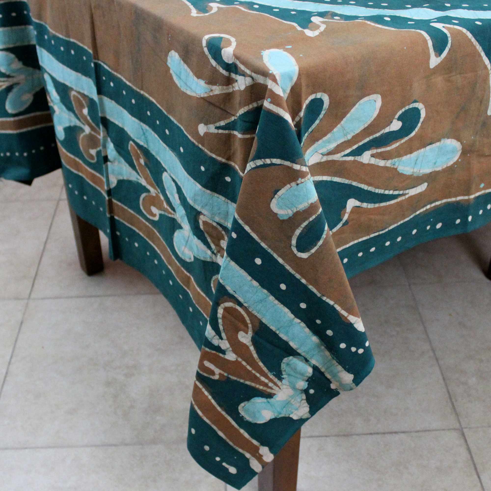 Batik Elephant Mandala Rectangular Tablecloth 60 x 90 inches Red Brown Handmade Cotton Table Linen - Sweet Us