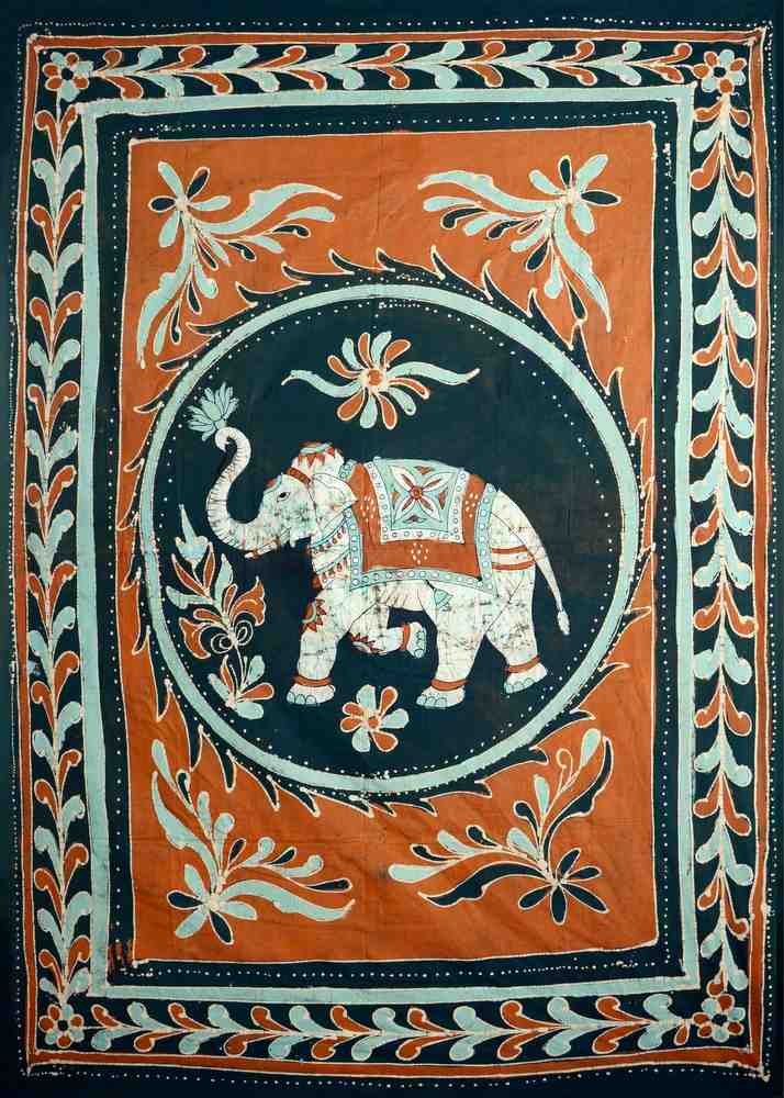 Cotton Batik Elephant Tapestry Wall Hang Tablecloth Rectangle Saffron - Sweet Us
