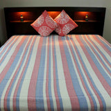 Heavy Cotton Ribbed Striped Tapestry Spread 98 x 88 inches Beige Tan Red Green - Sweet Us