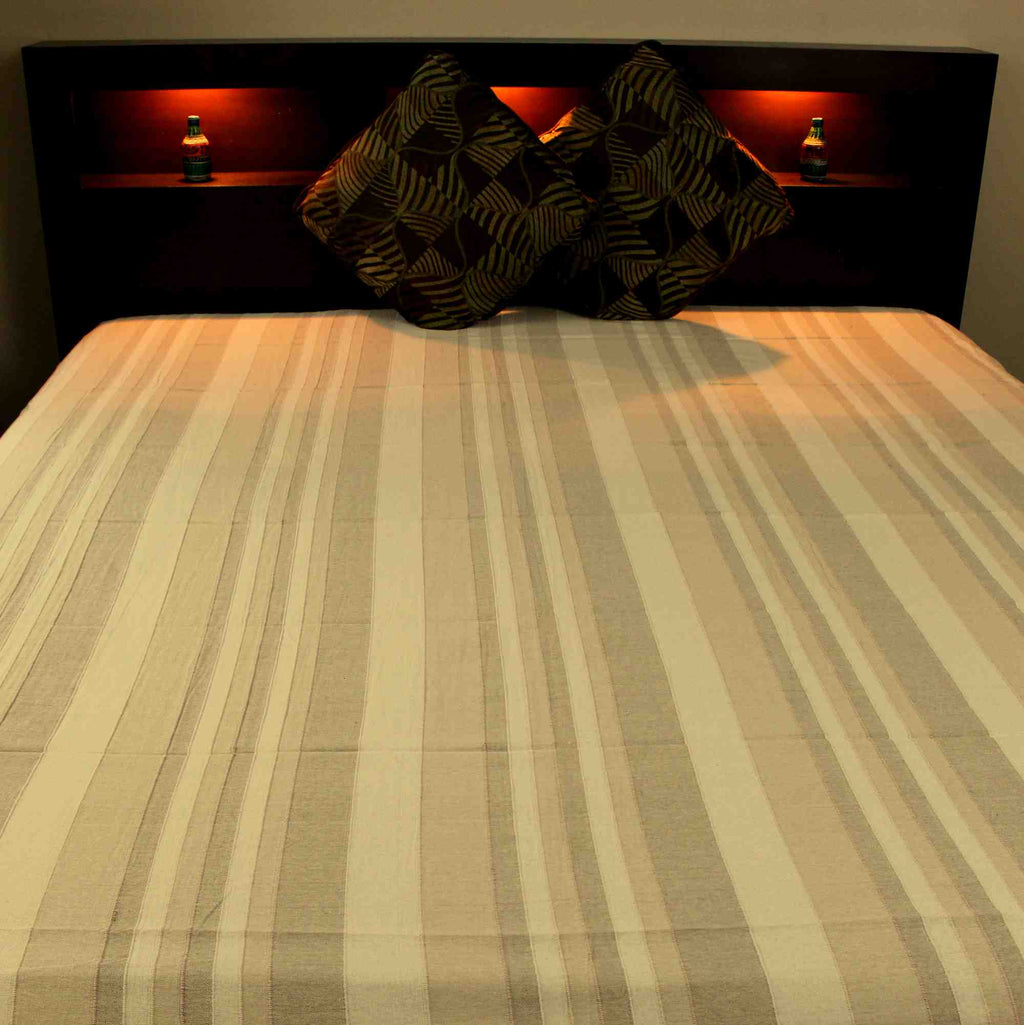 Heavy Cotton Ribbed Striped Tapestry Spread 98 x 88 inches Beige Tan Red Green - Sweet Us