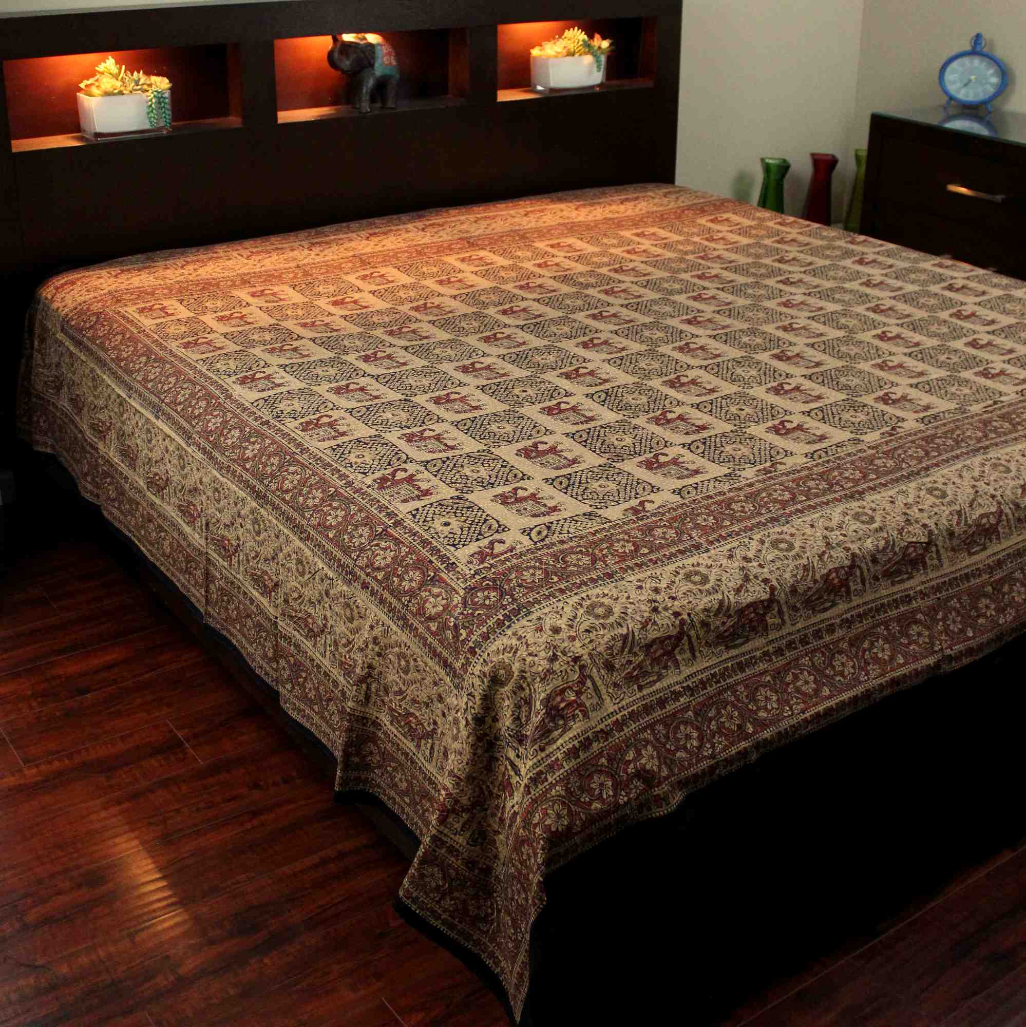 Block Print Tapestry Wall Hanging Elephant Batik Tablecloth Cotton Spread Twin Full - Sweet Us