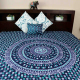 Handmade Cotton Batik Tulsi Leaf Mandala Tapestry Tablecloth Spread Green Queen - Sweet Us