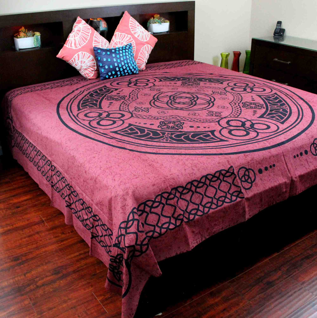Celtic Tapestry Circle Cotton Spread Dorm Throw Beach Sheet Burgundy 88 x 104 - Sweet Us