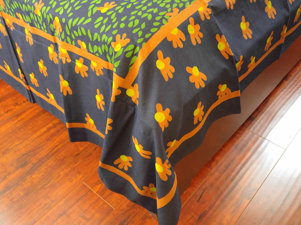 Willow Print Cotton Tapestry Tablecloth Coverlet Bedspread Beach Sheet Bed Sheet 70x106 inch Black - Sweet Us