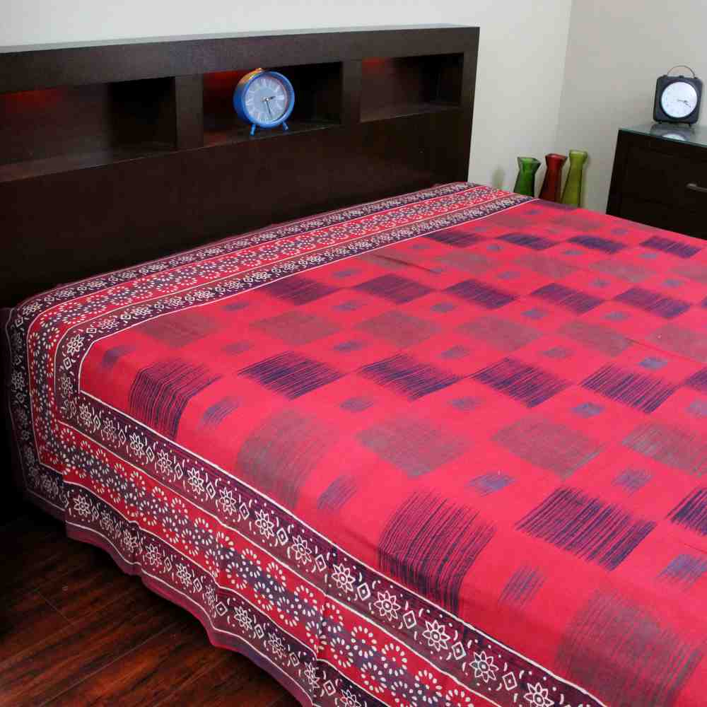 Cotton Block Print Tapestry Tablecloth Bedspread Throw Twin Full Queen Red - Sweet Us