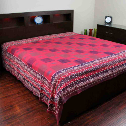 Cotton Block Print Tapestry Tablecloth Bedspread Throw Twin Full Queen Red - Sweet Us