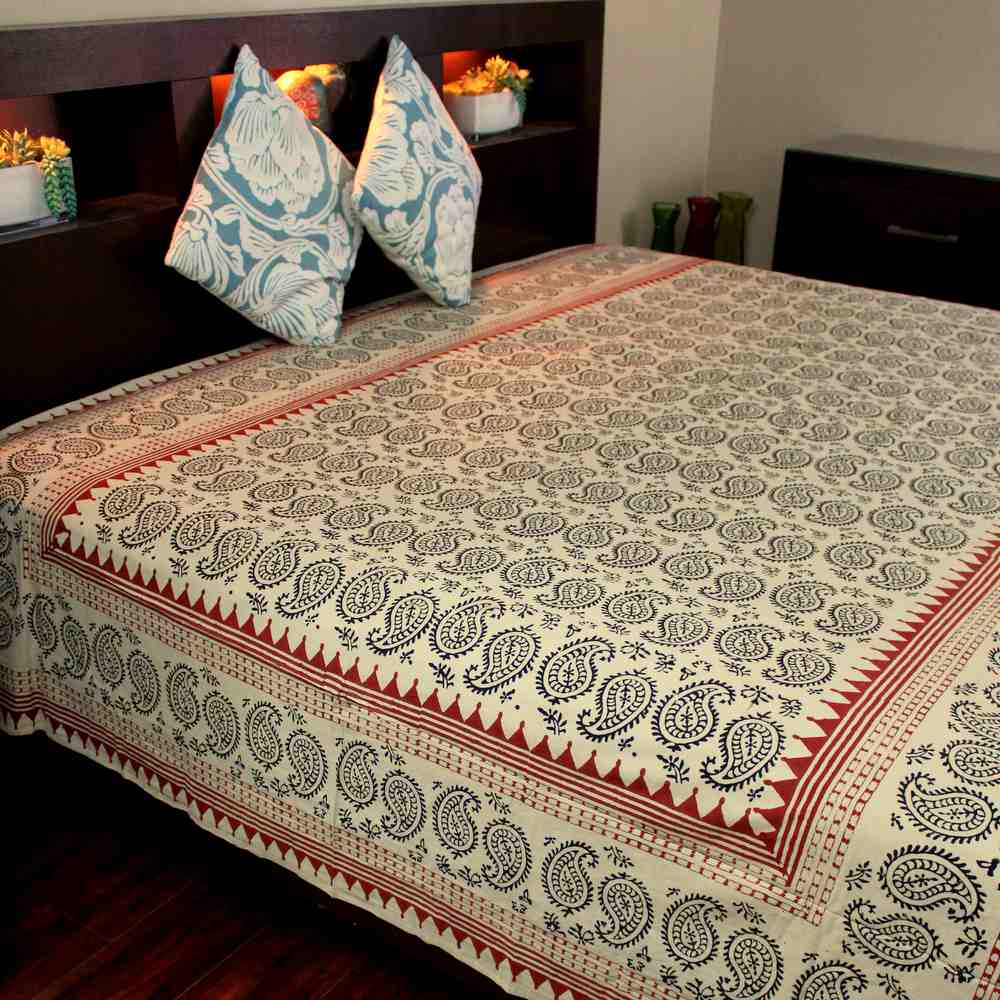 Cotton Block Print Paisley Floral Tapestry Wall Hanging Tablecloth Bedspread Twin - Sweet Us