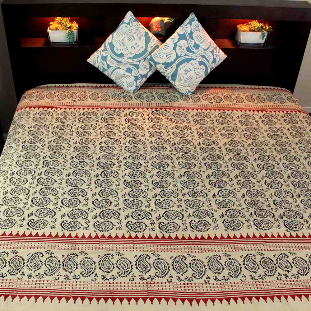 Cotton Block Print Paisley Floral Tapestry Wall Hanging Tablecloth Bedspread Twin - Sweet Us