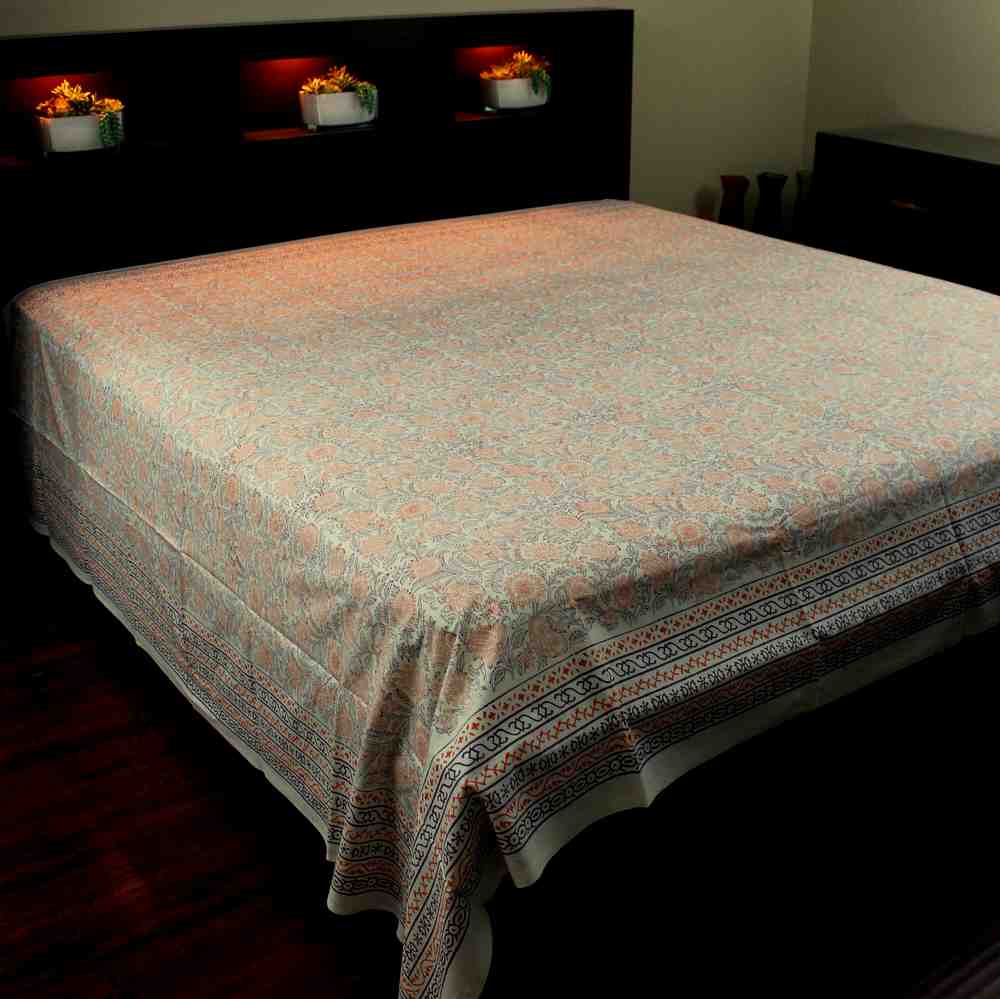 Block Print Tapestry Wall Hang Cotton Floral Tablecloth Bedspread Blue Pink Full - Sweet Us