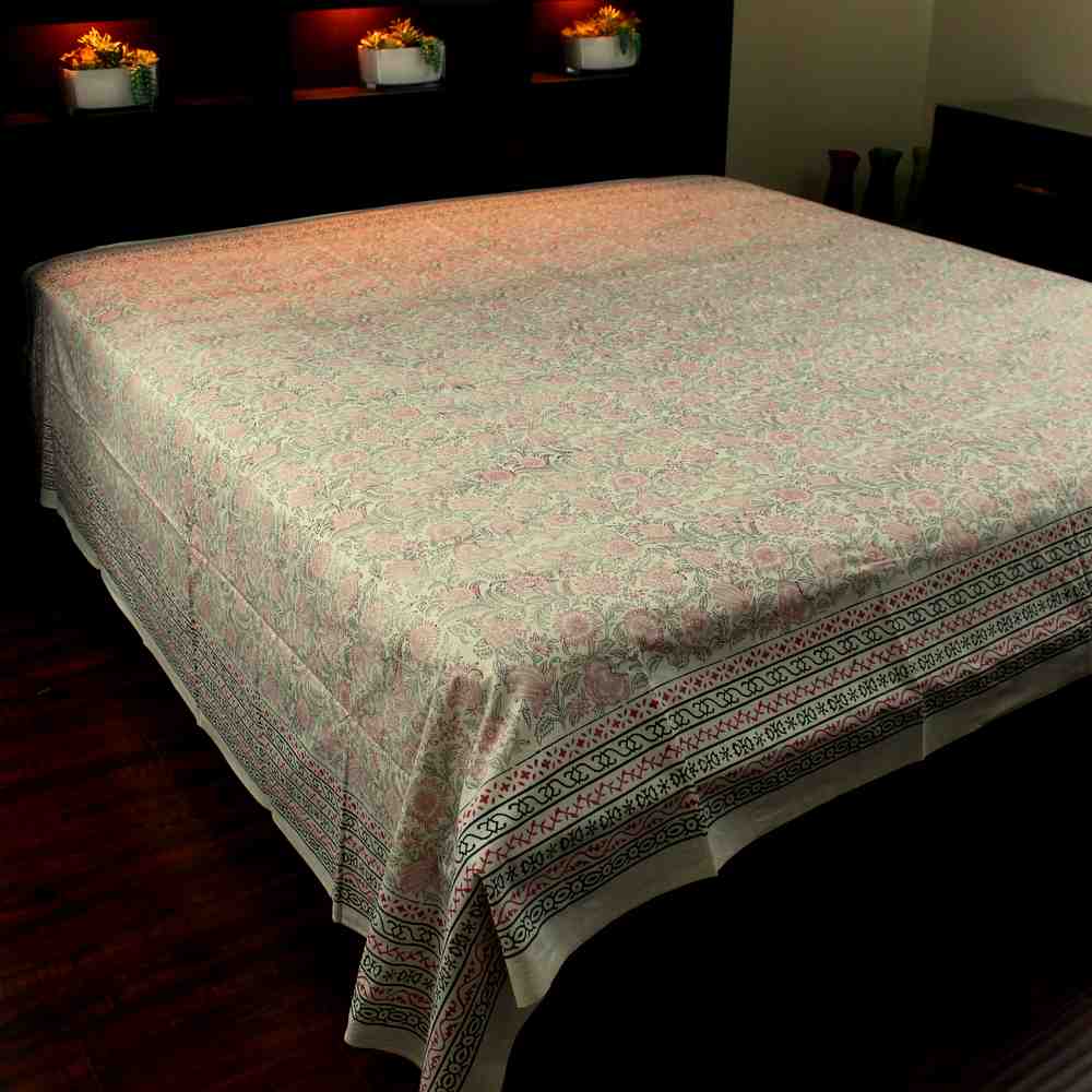 Block Print Tapestry Wall Hang Cotton Floral Tablecloth Bedspread Blue Pink Full - Sweet Us