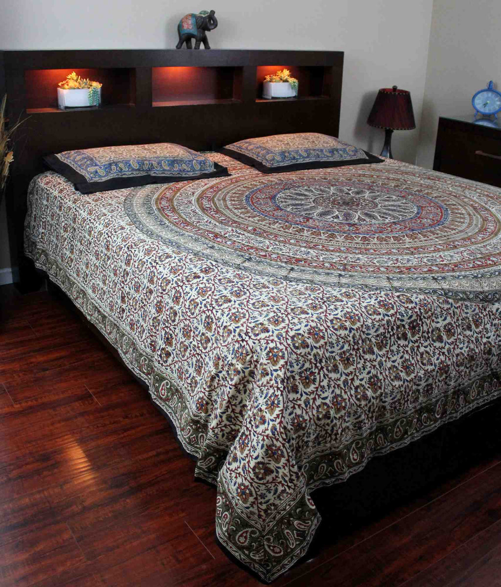 Cotton Reversible Duvet Cover Mandala Kalamkari Paisley Twin Full Queen King - Sweet Us