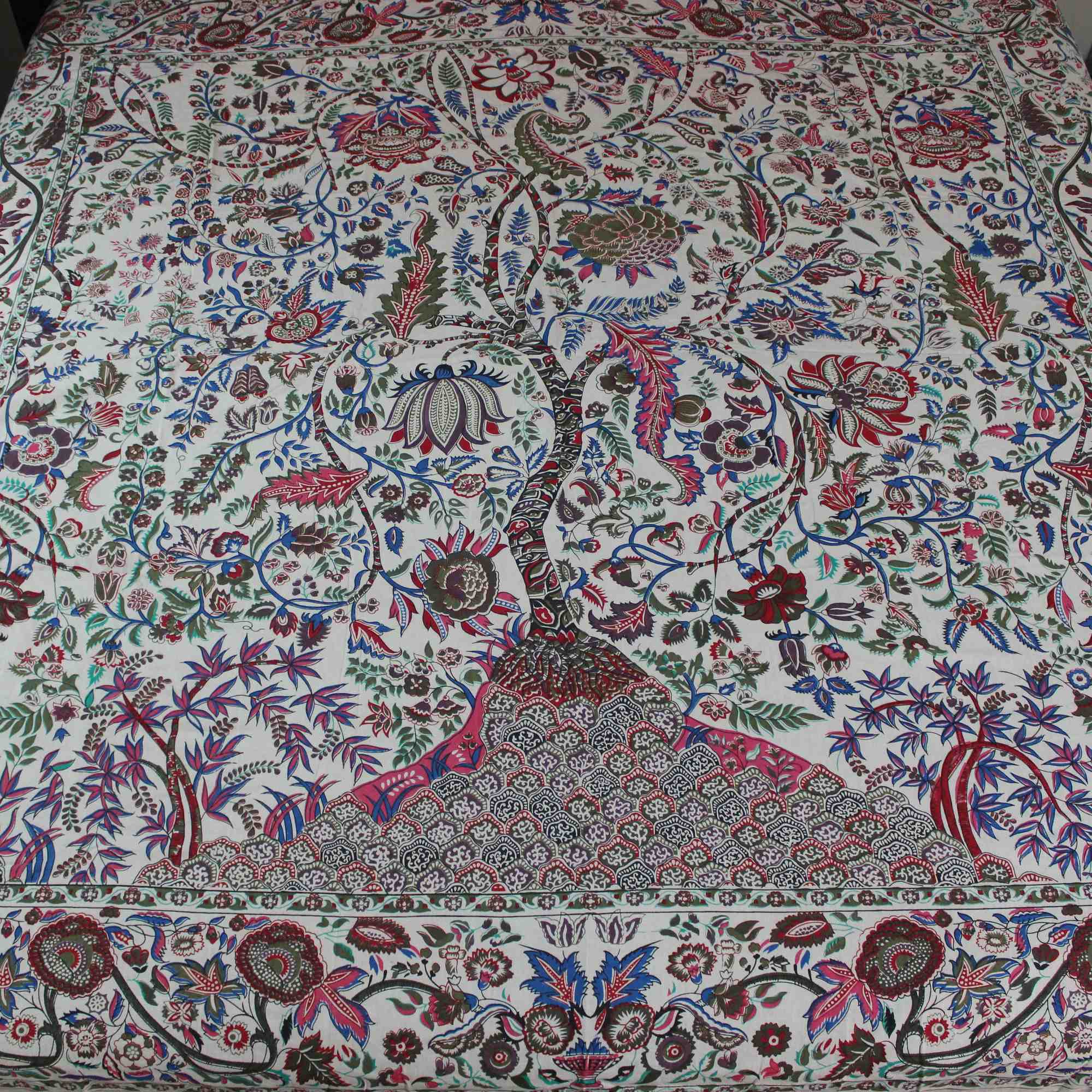 Handmade Cotton Floral Tree of Life Reversible Duvet Cover Queen Full Green Beige - Sweet Us