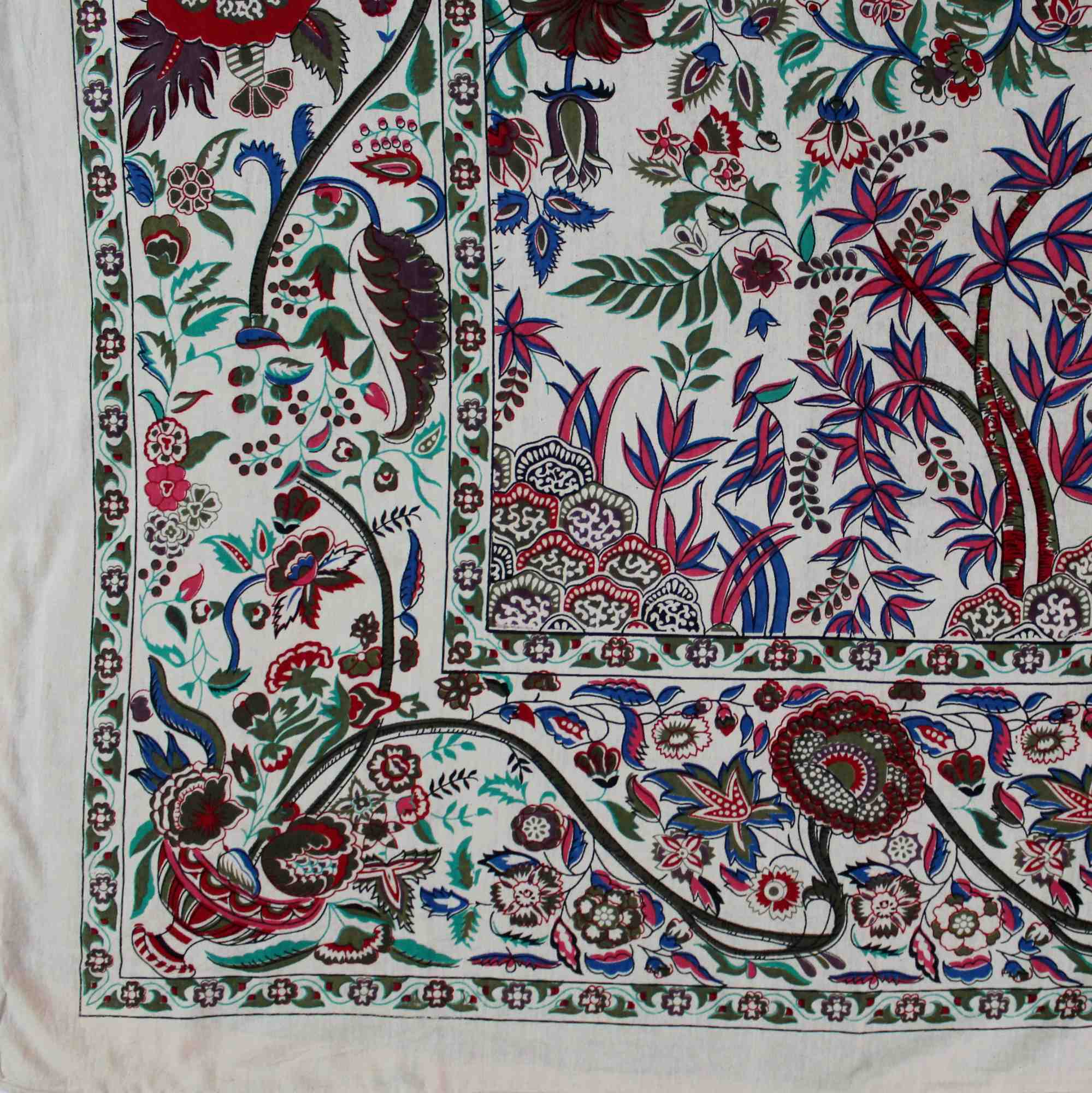 Handmade Cotton Floral Tree of Life Reversible Duvet Cover Queen Full Green Beige - Sweet Us