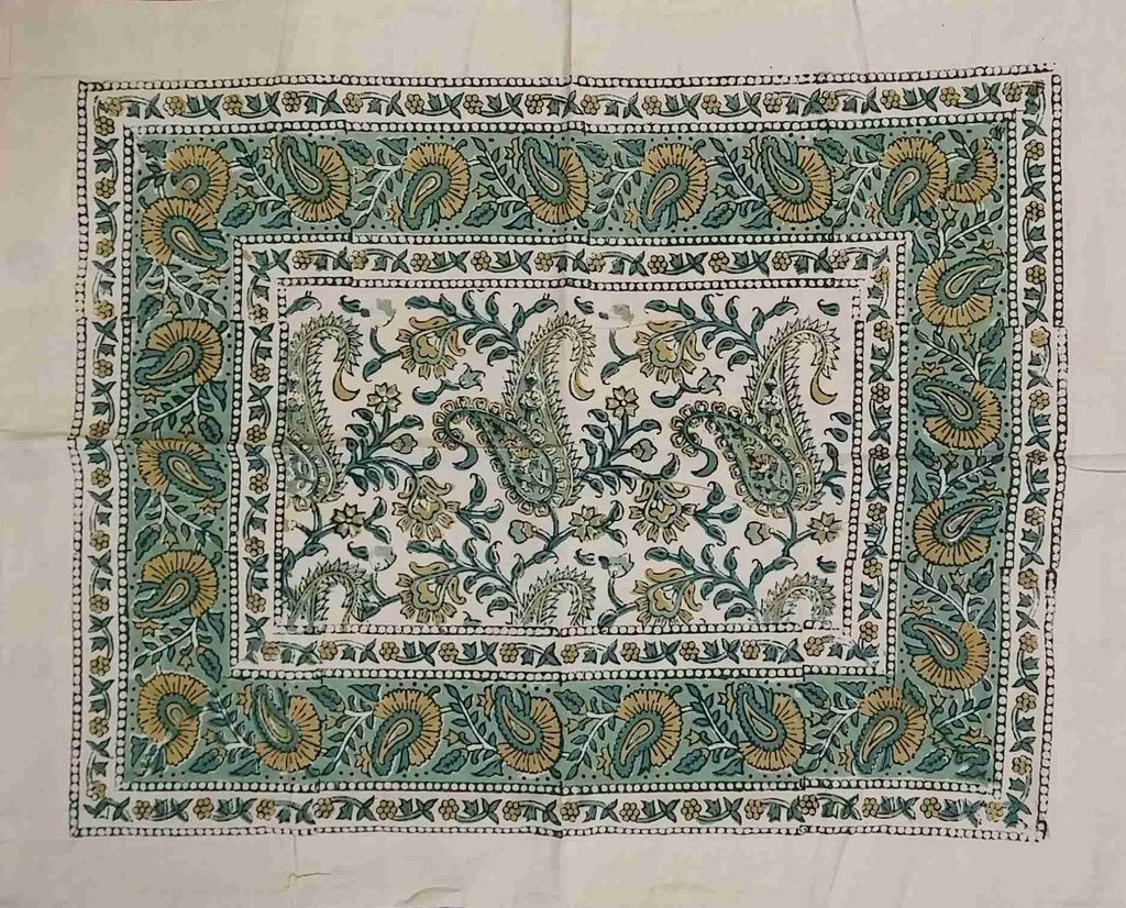 Block Print Reversible Duvet Queen Cover Floral Paisley Yellow Green Pillow Sham