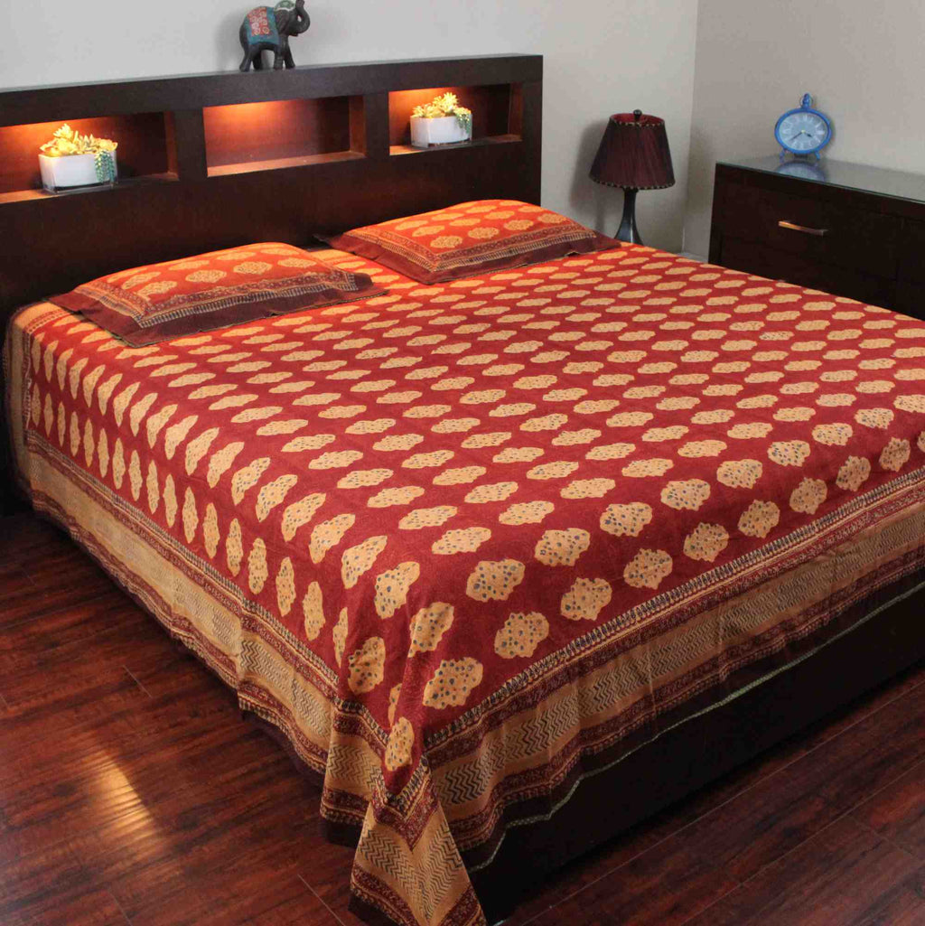 Reversible Duvet Cover Kensington Rust Brown Cotton Full Queen King Pillow Sham - Sweet Us