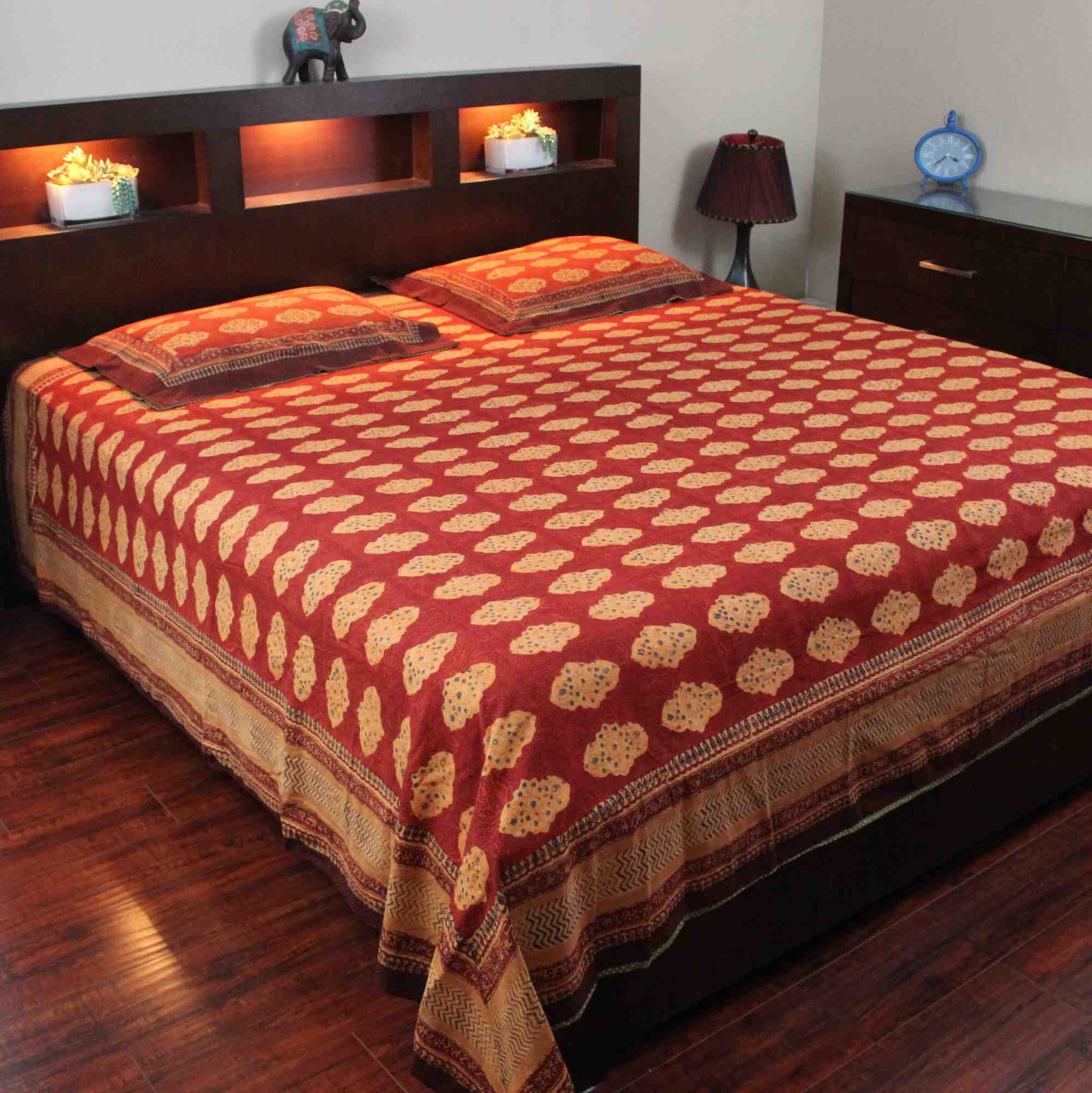 Reversible Duvet Cover Kensington Rust Brown Cotton Full Queen King Pillow Sham - Sweet Us