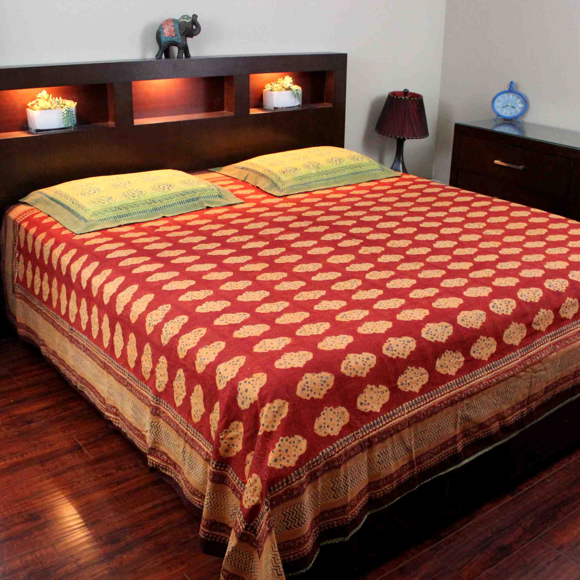 Reversible Duvet Cover Kensington Rust Brown Cotton Full Queen King Pillow Sham - Sweet Us