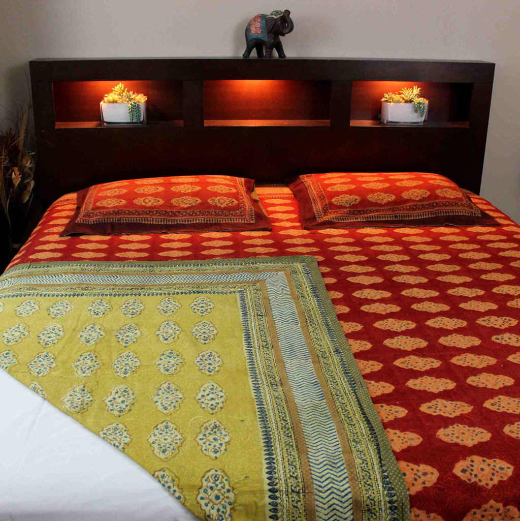 Reversible Duvet Cover Kensington Rust Brown Cotton Full Queen King Pillow Sham - Sweet Us