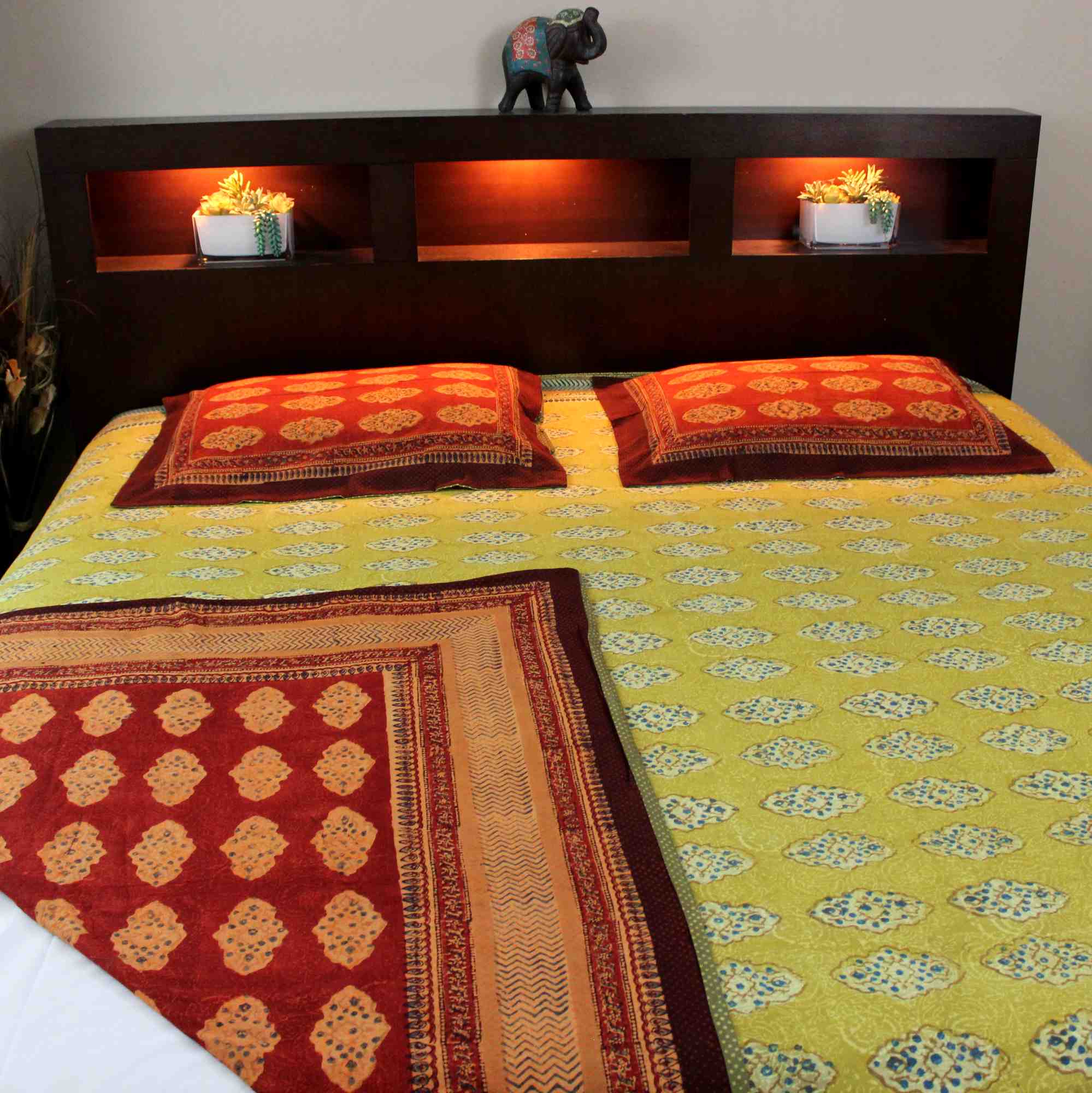 Reversible Duvet Cover Kensington Rust Brown Cotton Full Queen King Pillow Sham - Sweet Us