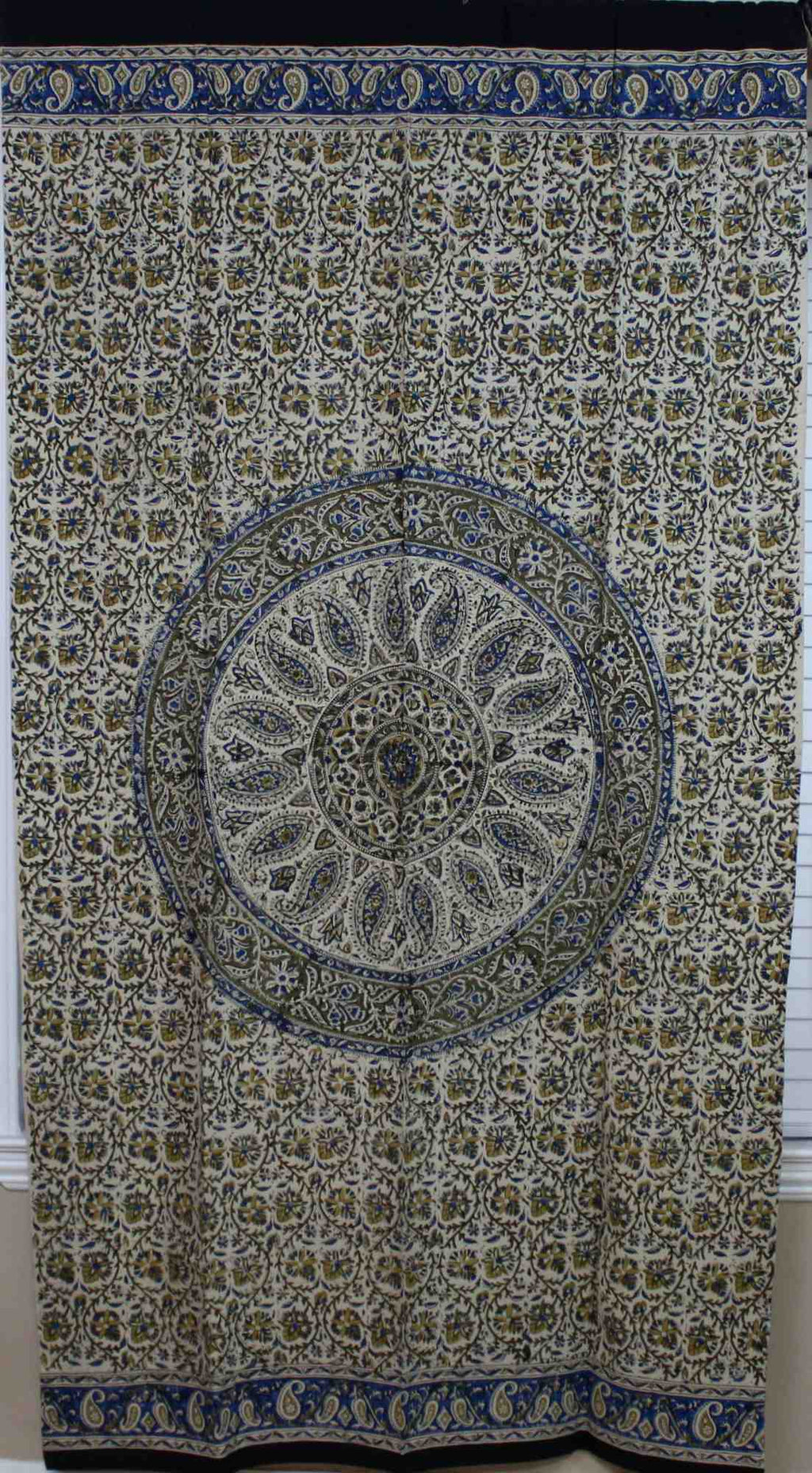 Kalamkari Block Print Curtain Paisley Floral Mandala Drape Panel 46 x 88 inches - Sweet Us