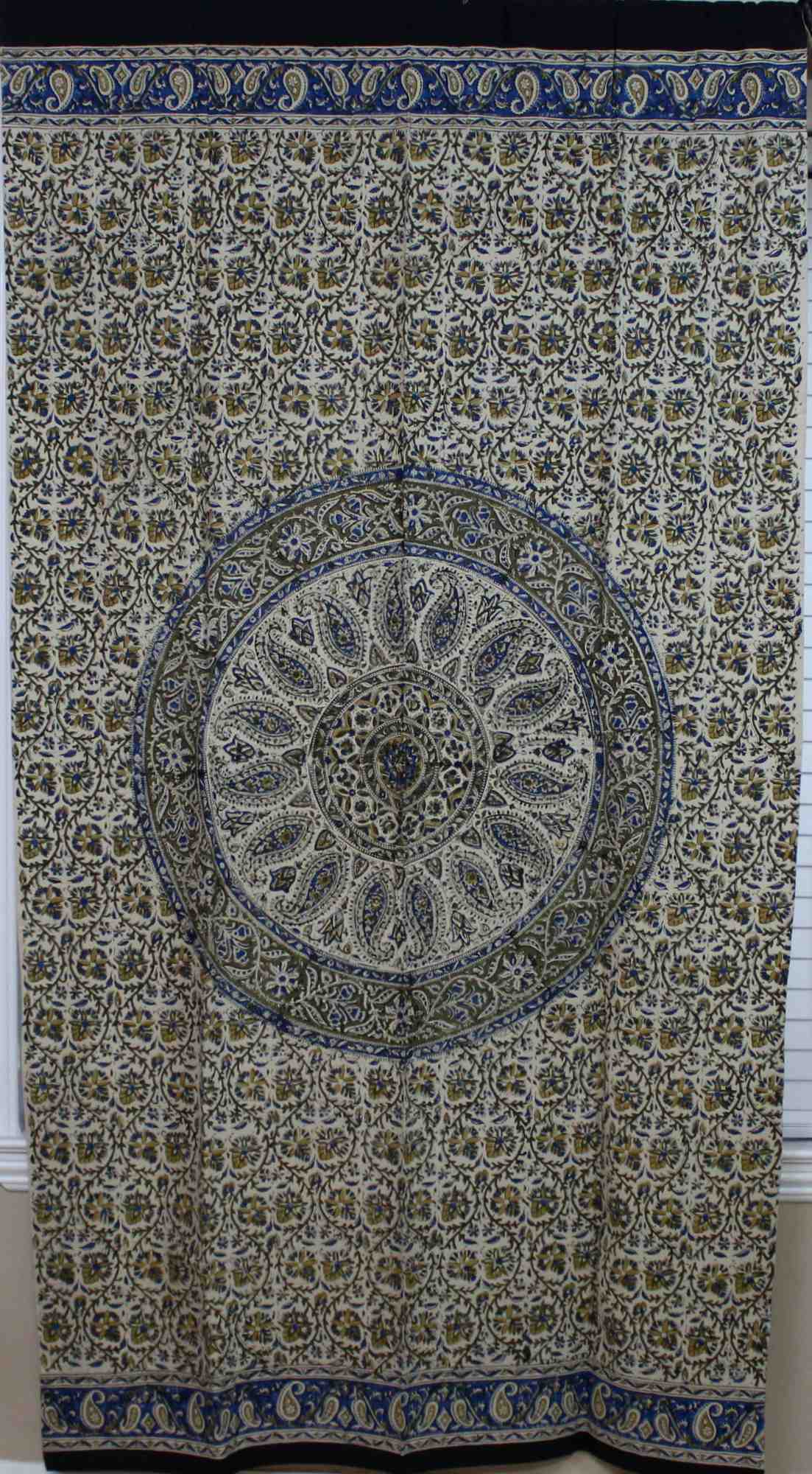 Kalamkari Block Print Curtain Paisley Floral Mandala Drape Panel 46 x 88 inches - Sweet Us