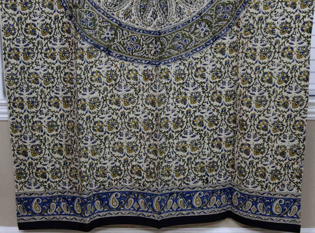 Kalamkari Block Print Curtain Paisley Floral Mandala Drape Panel 46 x 88 inches - Sweet Us
