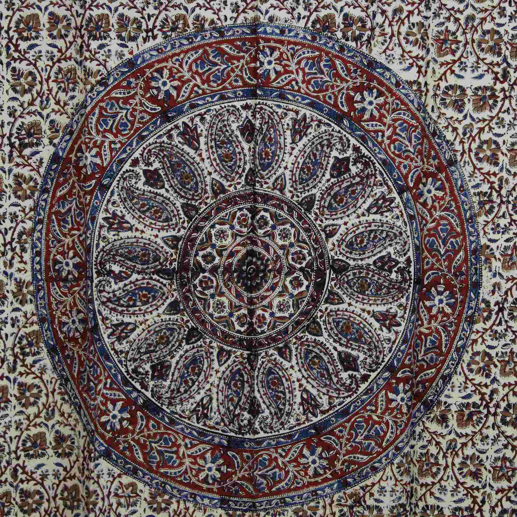 Kalamkari Block Print Curtain Paisley Floral Mandala Drape Panel 46 x 88 inches - Sweet Us