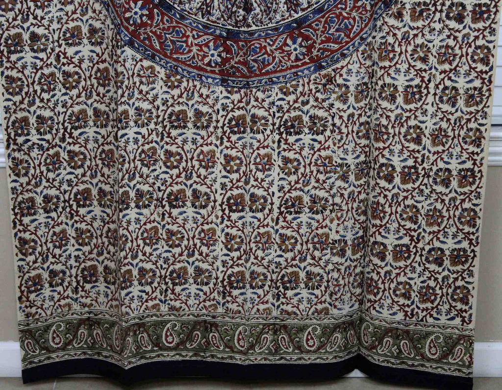 Kalamkari Block Print Curtain Paisley Floral Mandala Drape Panel 46 x 88 inches - Sweet Us