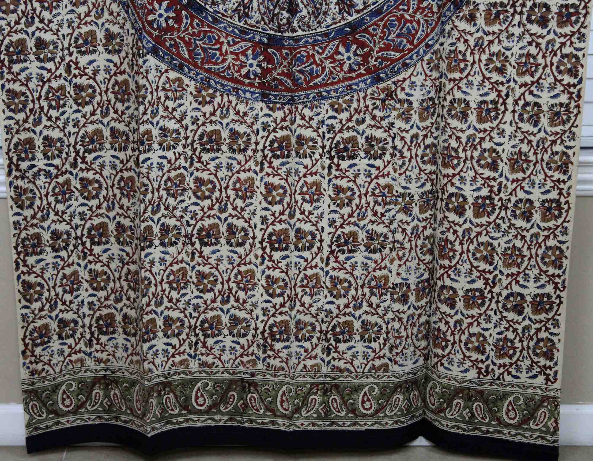 Kalamkari Block Print Curtain Paisley Floral Mandala Drape Panel 46 x 88 inches - Sweet Us