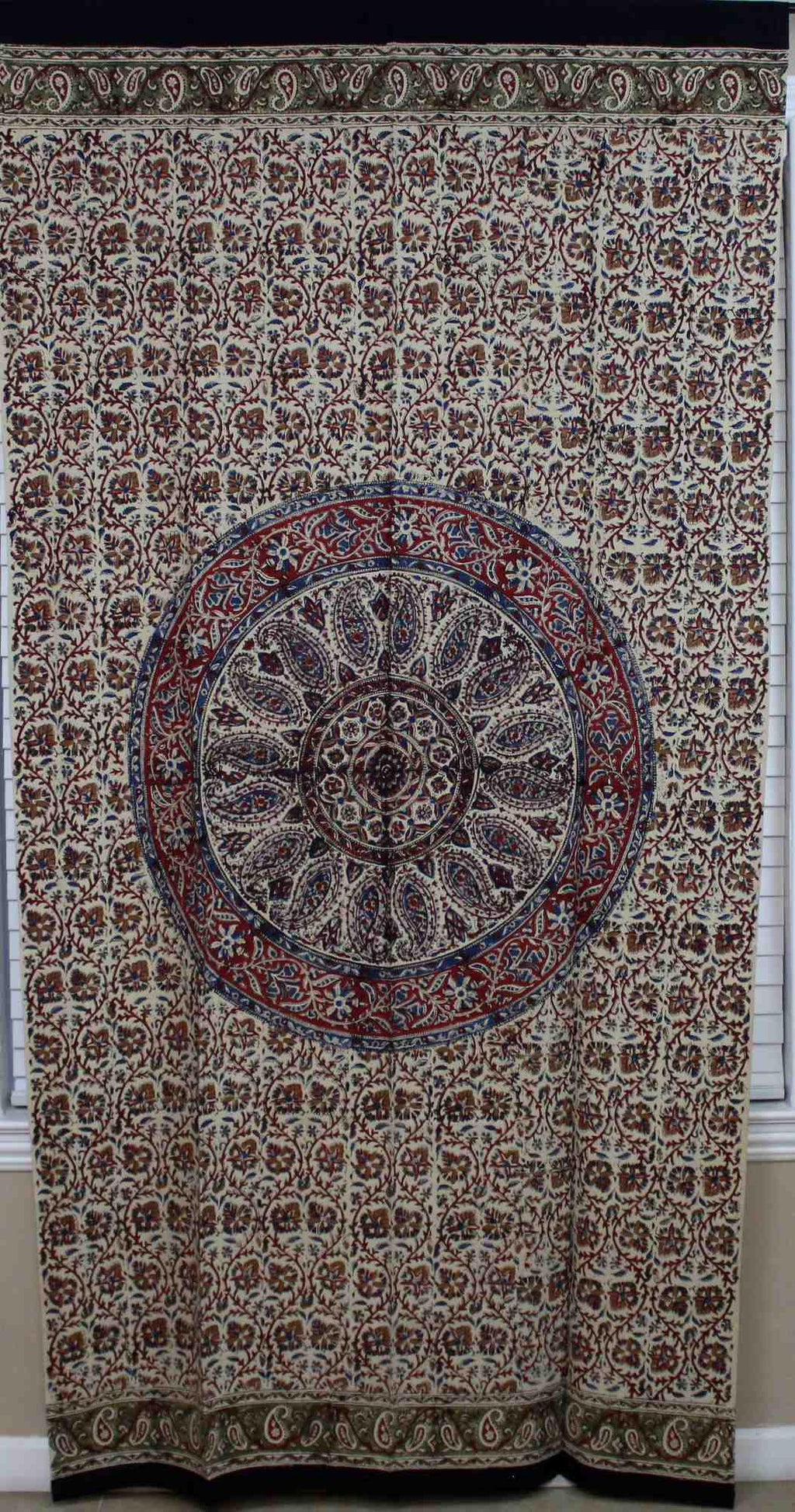 Kalamkari Block Print Curtain Paisley Floral Mandala Drape Panel 46 x 88 inches - Sweet Us