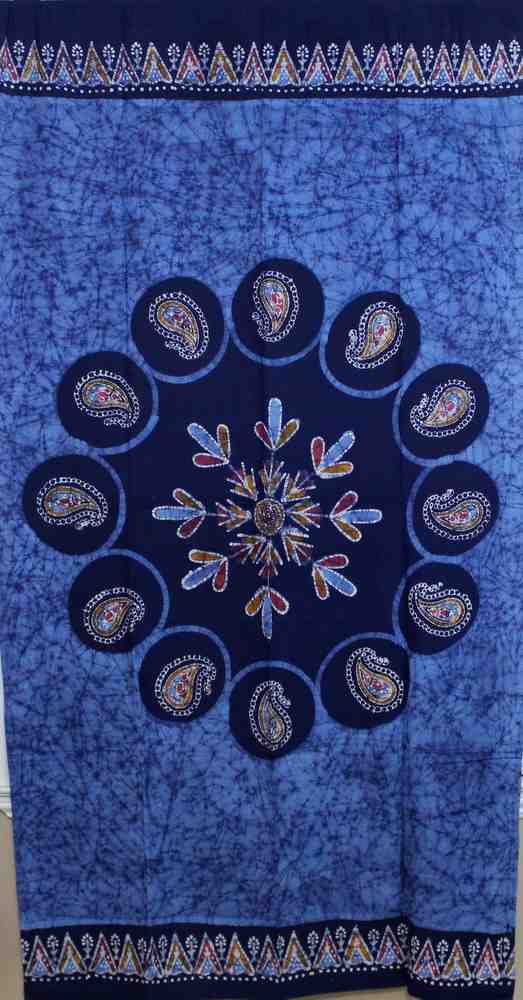 Cotton Multi Batik Floral Mandala Block Print Curtain Drape Blue Green 47x85 - Sweet Us