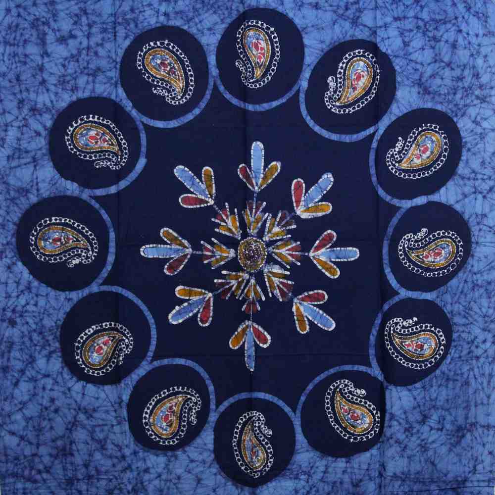 Cotton Multi Batik Floral Mandala Block Print Curtain Drape Blue Green 47x85 - Sweet Us