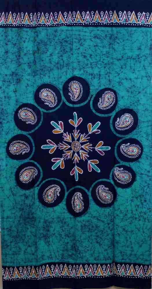 Cotton Multi Batik Floral Mandala Block Print Curtain Drape Blue Green 47x85 - Sweet Us