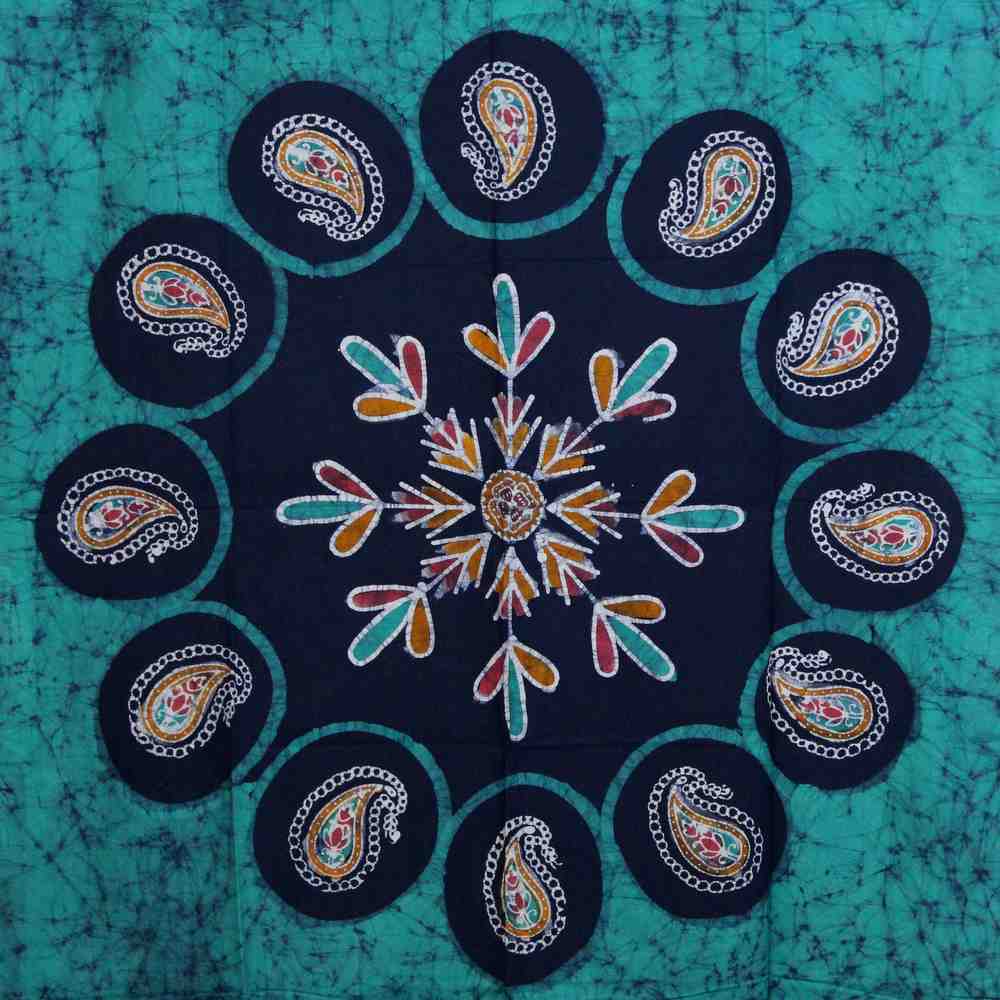 Cotton Multi Batik Floral Mandala Block Print Curtain Drape Blue Green 47x85 - Sweet Us