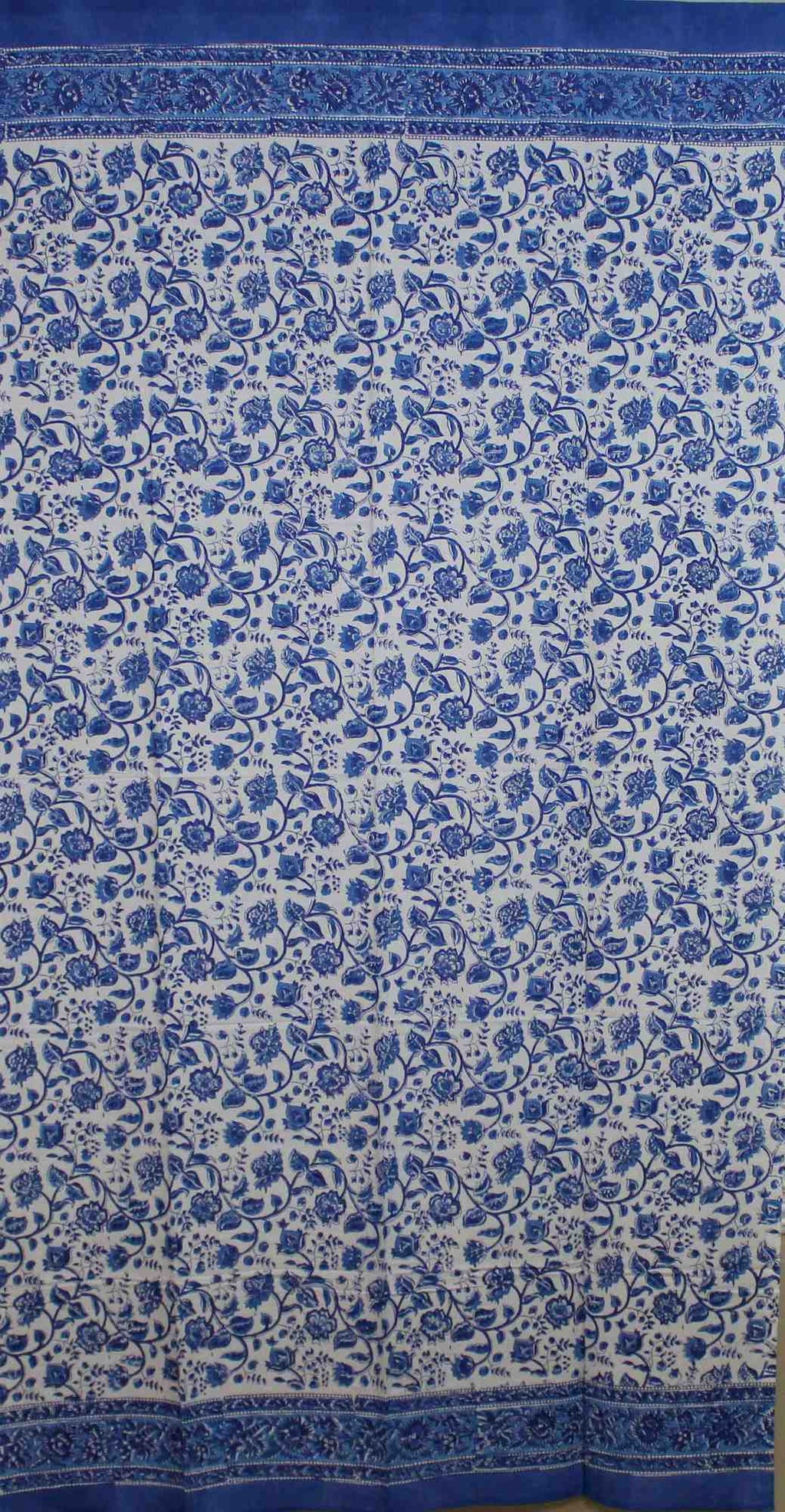 Handmade Cotton Rajasthan Block Floral Print Curtain Drape Panel Blue 46x88 - Sweet Us