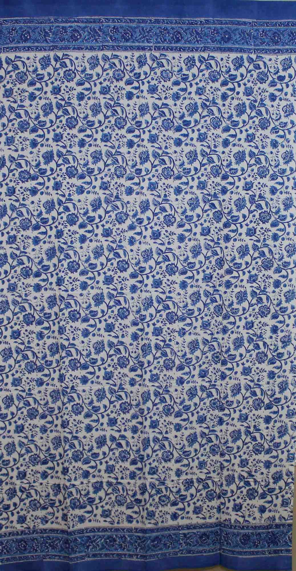 Handmade Cotton Rajasthan Block Floral Print Curtain Drape Panel Blue 46x88 - Sweet Us