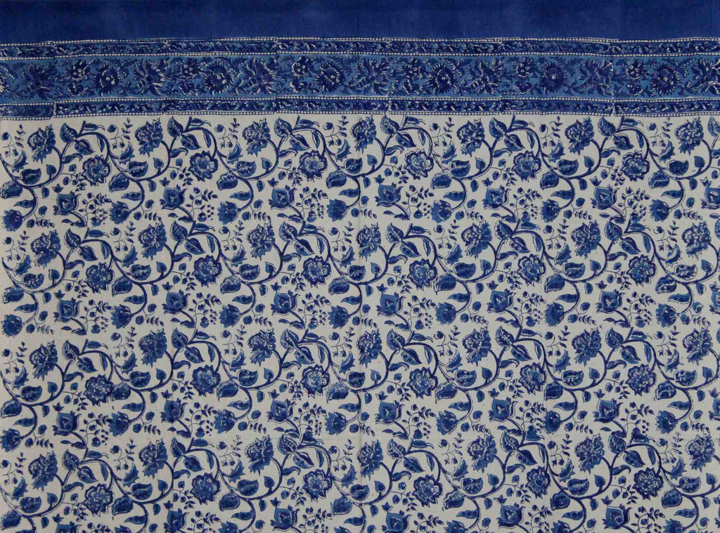 Handmade Cotton Rajasthan Block Floral Print Curtain Drape Panel Blue 46x88 - Sweet Us