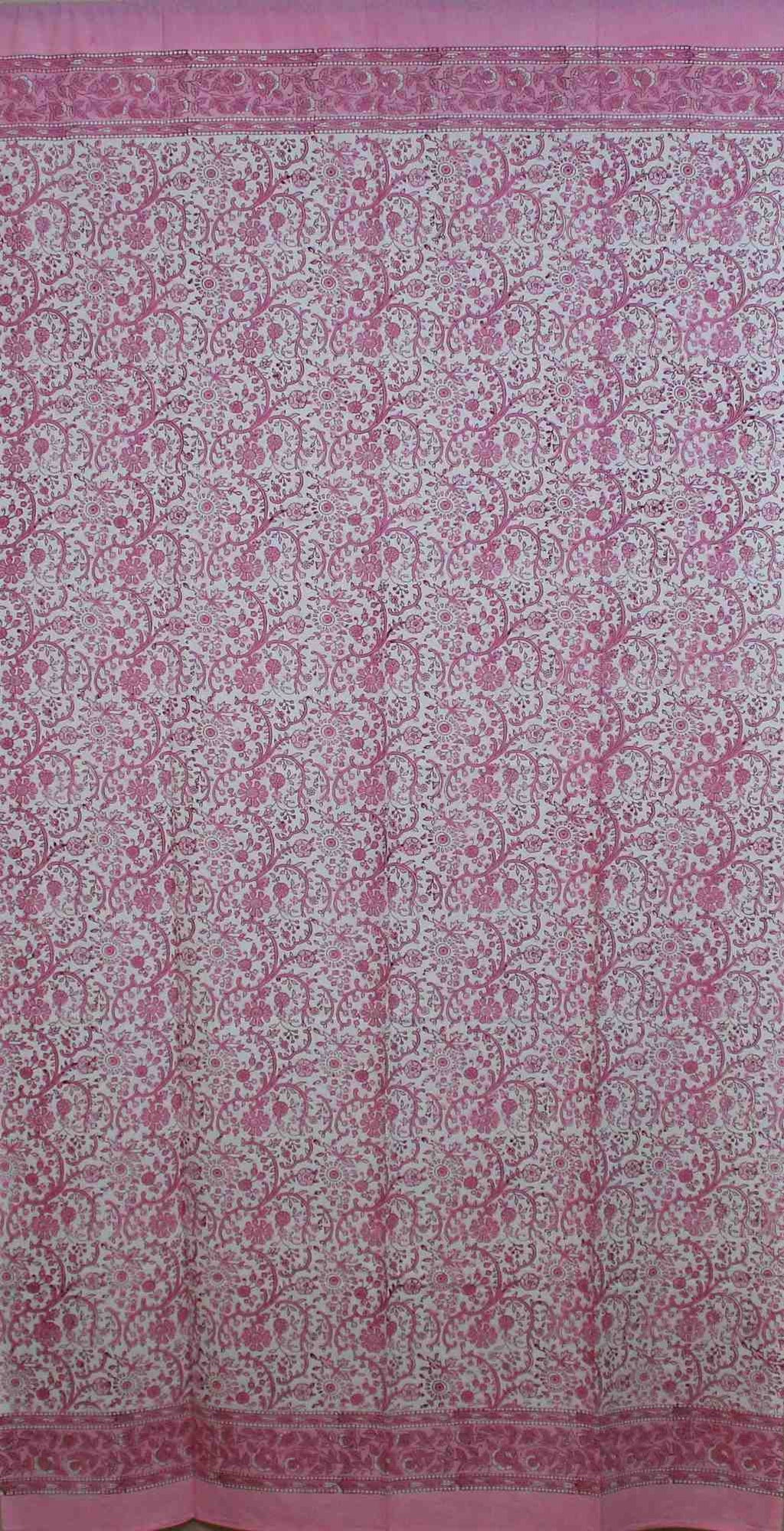 Handmade Cotton Rajasthan Block Floral Print Curtain Drape Panel Pink 46x85 Inches - Sweet Us